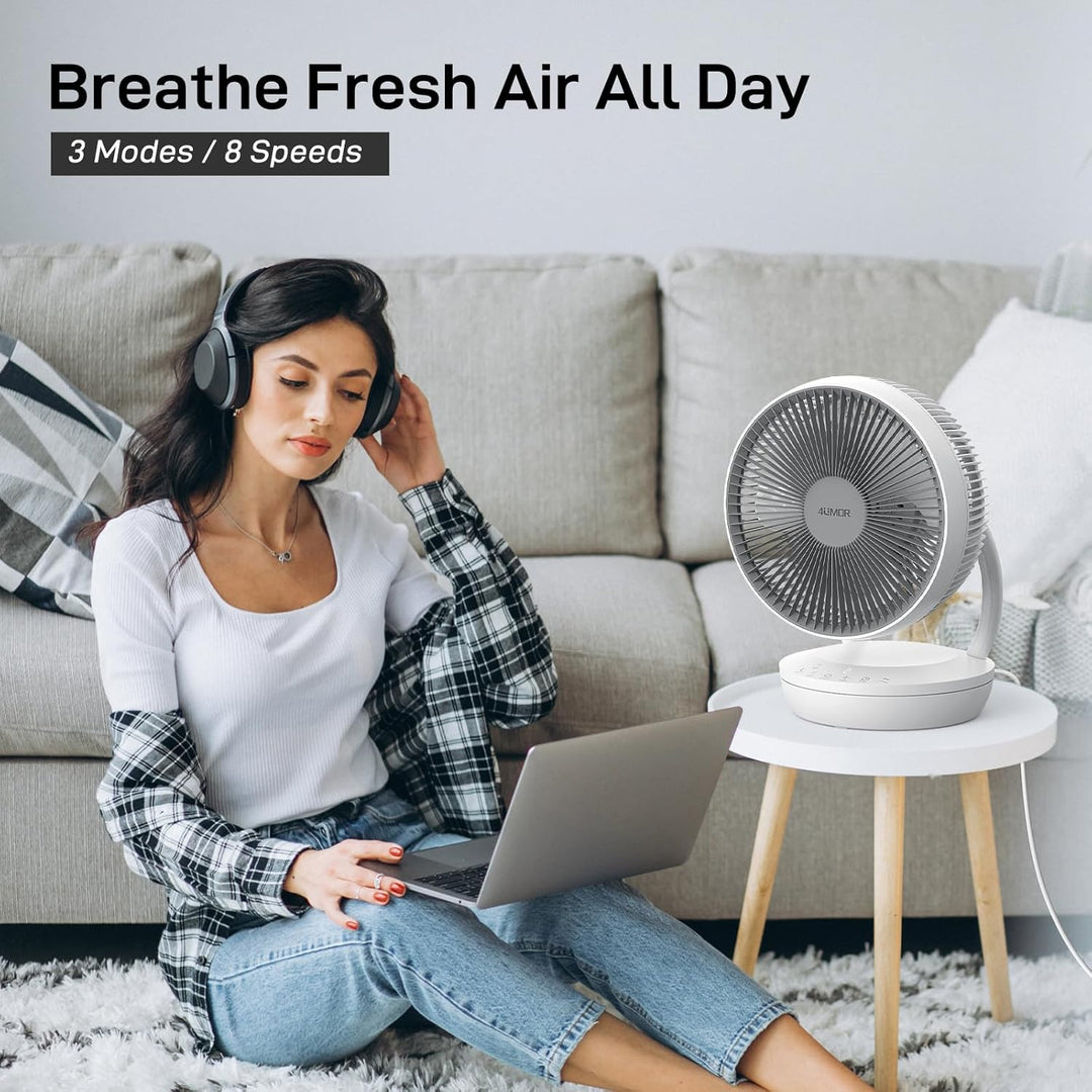 4UMOR Ventilator leise, DC Motor, 20dB Ultra Powerful Tischventilator, mit Touchpanel, 8H Timer, 3 W