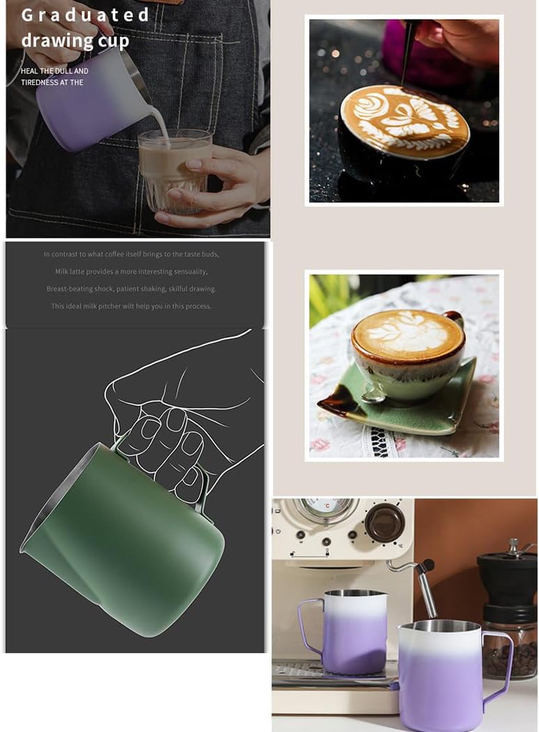 Espresso-Krug aus Edelstahl, zum Aufschäumen von Kaffee, Milch, Kaffee, Dampfkrug – Grün, 350 ml Grü