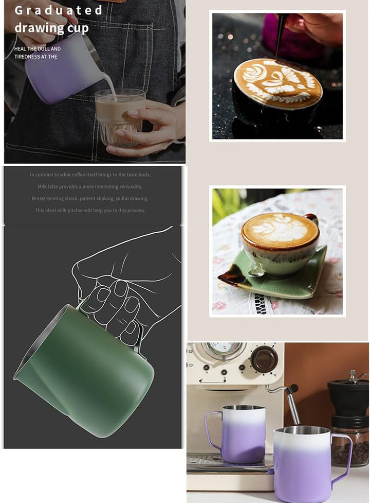 Espresso-Krug aus Edelstahl, zum Aufschäumen von Kaffee, Milch, Kaffee, Dampfkrug – Grün, 350 ml Grü