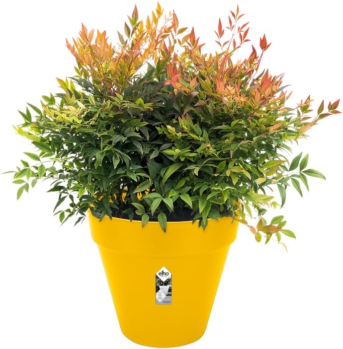 Elho Loft Urban Rund 40 - Blumentopf für Aussen - Ø 38.5 x H 35.3 cm - Gelb/Ocker ? 39 cm Ochre, ? 3