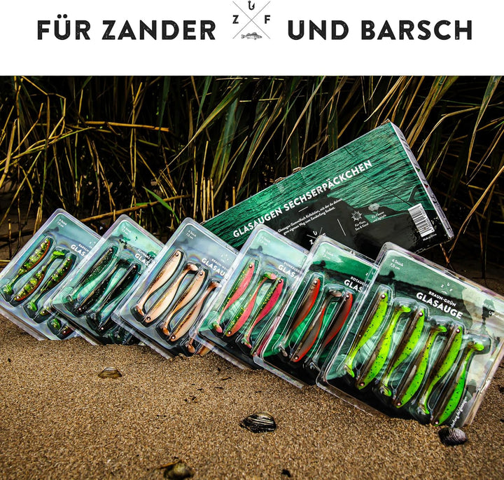 Zanderfang - Gummifische Set - Glasaugen Gummiköder für Zander, Barsch, Hecht - mit Fischaroma aroma