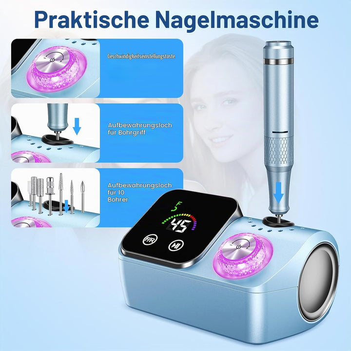 Cadrim Nagelfräser, 45000 U/min Nagelfräser für Gelnägel, Elektrische Nagelfeile Maniküre Pediküre S