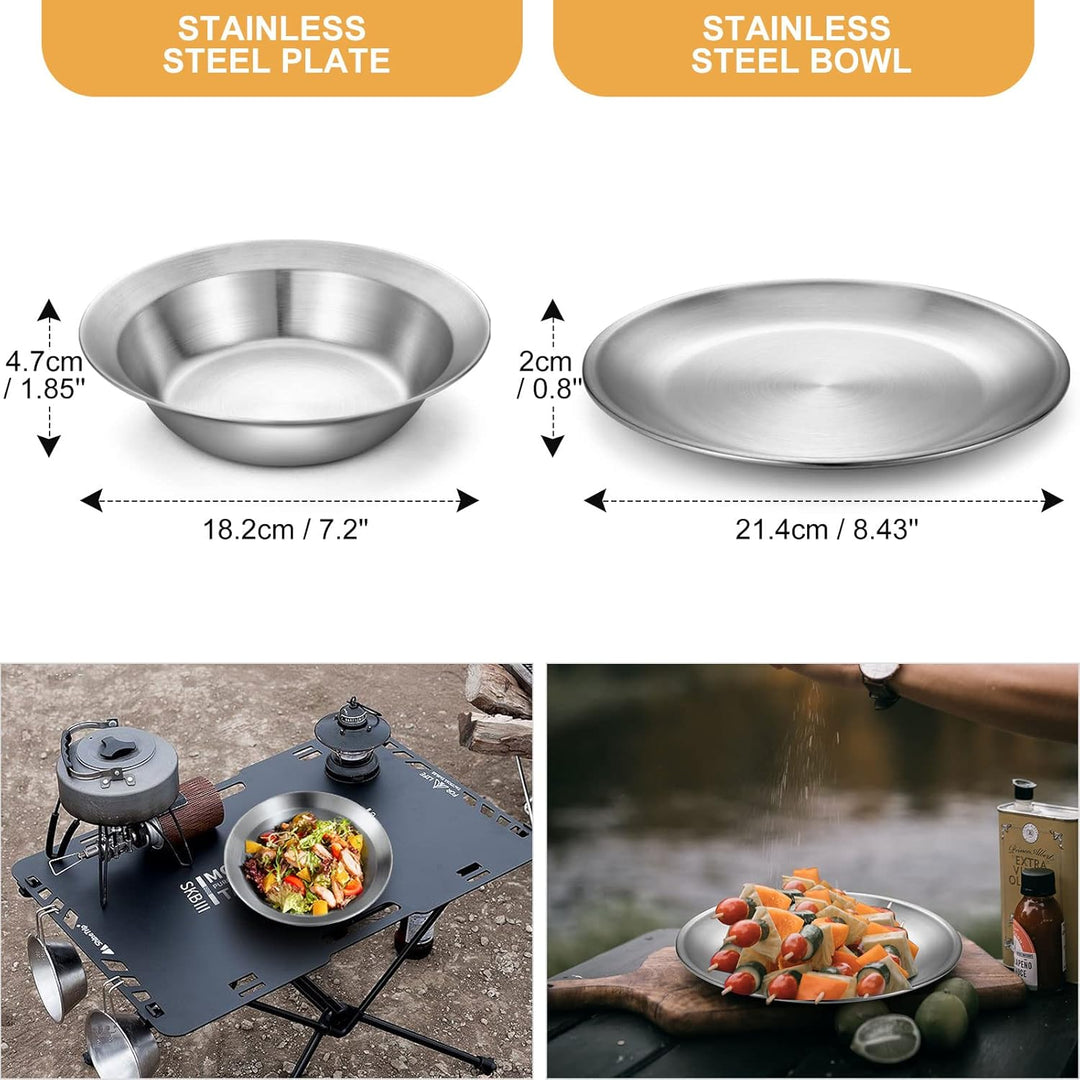 Odoland Campingbesteck Set Geschirrset 7 PCS aus Edelstahl Tafelservice mit Etui Messer Gabel Löffel