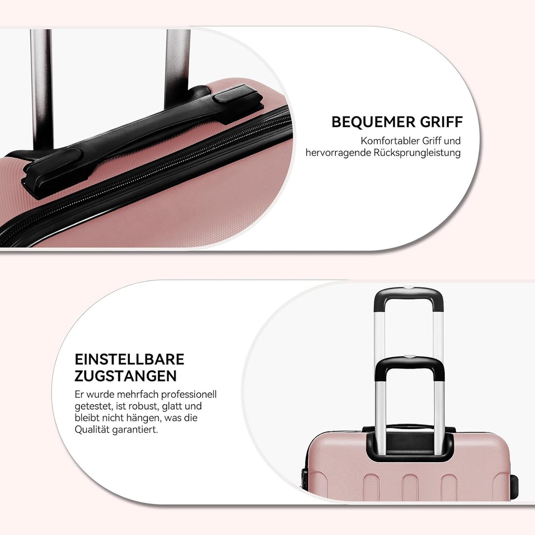 BEIBYE Hartschalen-Koffer Trolley Rollkoffer Reisekoffer Handgepäck 4 Rollen (M-L-XL-Set) (Rosa Gold