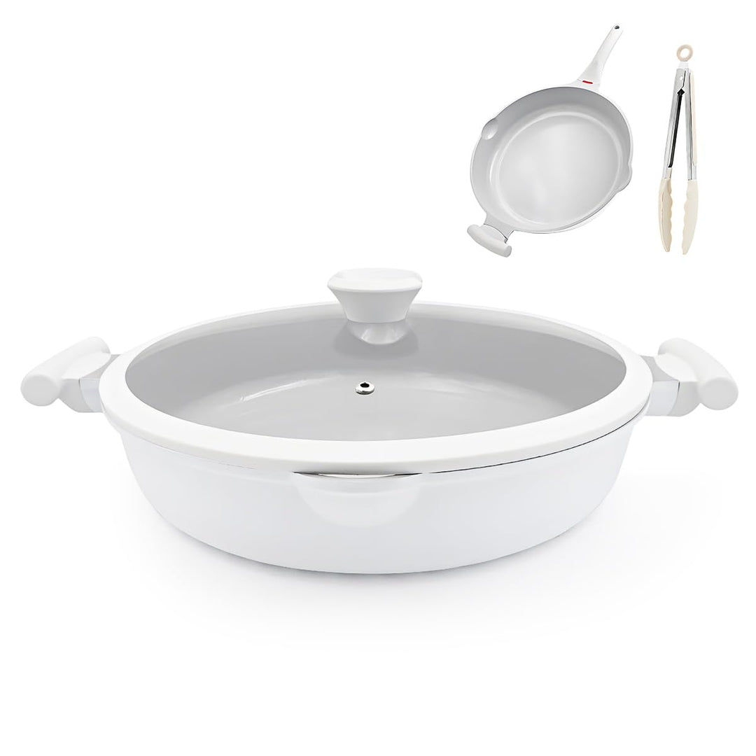 AIKENBBKK Keramik pfanne mit Deckel, 2-In-1 Bratpfanne 32 cm Antihaft- Weiss Weiss 32 cm mit Deckel,