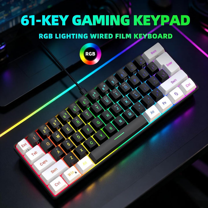 Snpurdiri 60% Percent Gaming Tastatur, Ergonomische Kleine Mini Gaming Tastatur, Silent Compact RGB