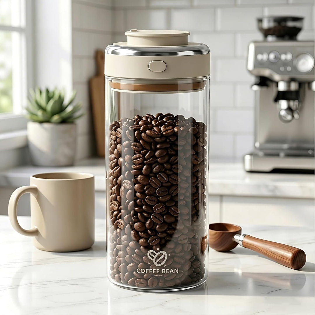 Zimoer Kaffeedose 1700ml aus Borosilikatglas – Luftdichter Vakuum Kaffeebehälter mit CO₂-Ventil, Aro