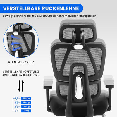 Fantasylab 3D Ergonomischer Bürostuhl 200KG Grosser und hoher Bürostuhl mit 3D Weiches Kissen 4D Arm