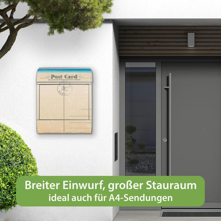 banjado® Design Briefkasten personalisiert mit Motiv Postkarte 39x47x14cm & 2 Schlüssel - Briefkaste