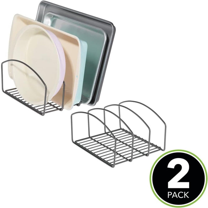 mDesign 2er-Set Geschirrablage für Kochtöpfe, Deckel und Pfannen – kompakter Topfdeckelhalter mit 3