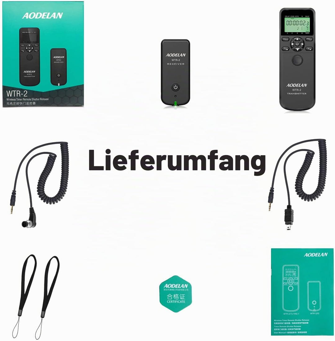 AODELAN WTR2 Kabelloser Fernauslöser Timer für Nikon D5300, D850, D810, D700, D500, D4, D5, D4s, D31
