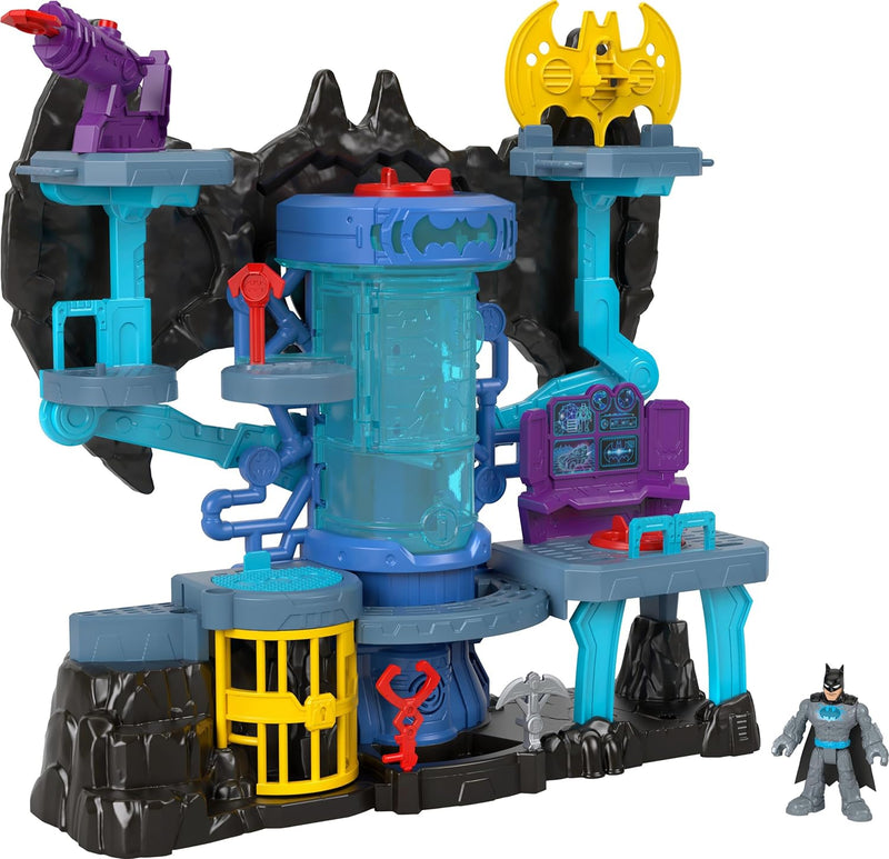 Fisher-Price Imaginext HGN70 - Super Friends Bat-Tech Bathöhle, Batman-Spielset mit Lichtern und Ger