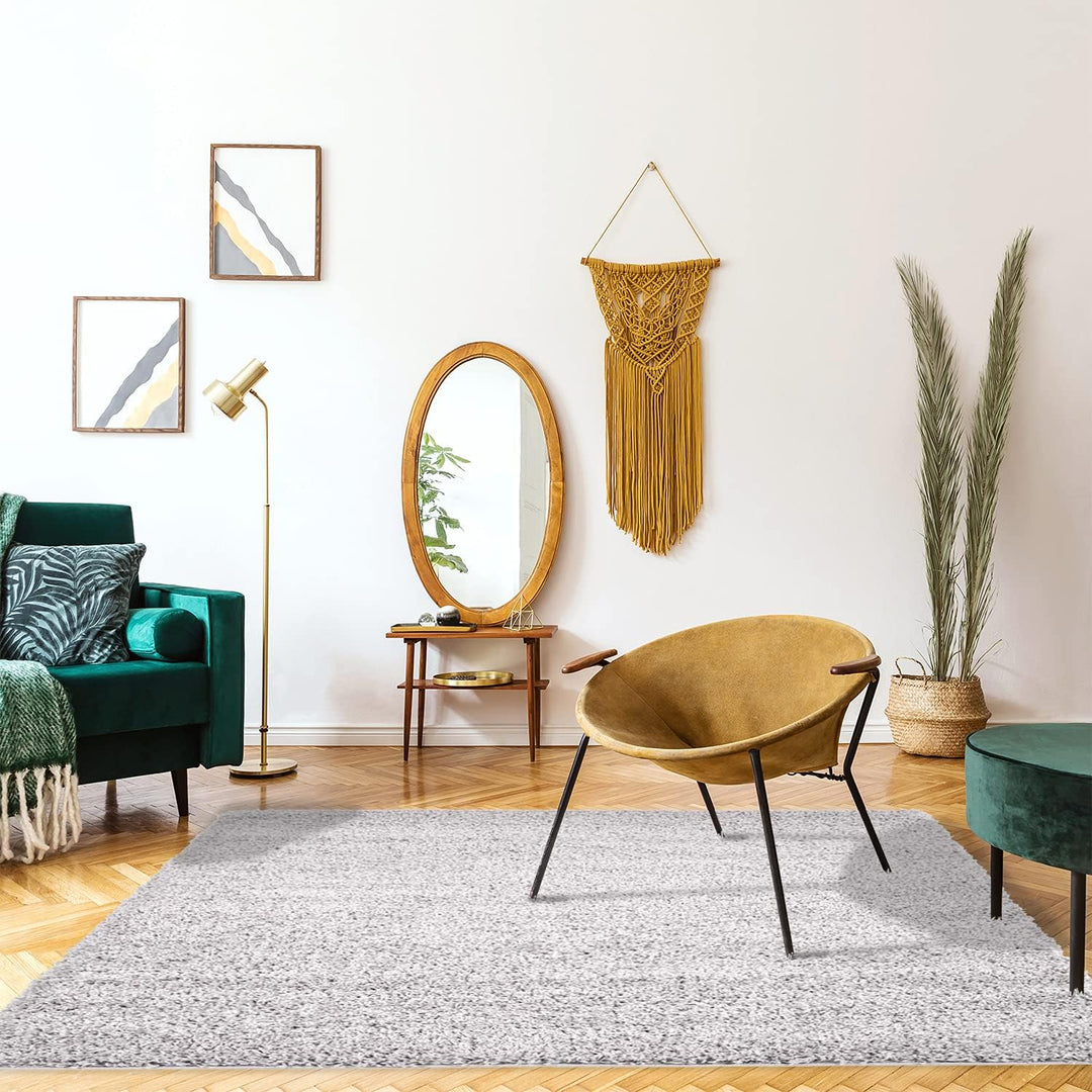 payé Teppich Wohnzimmer Hochflor - Grau -150x150cm - Weich Langflor Shaggy Schlafzimmer Bettvorleger