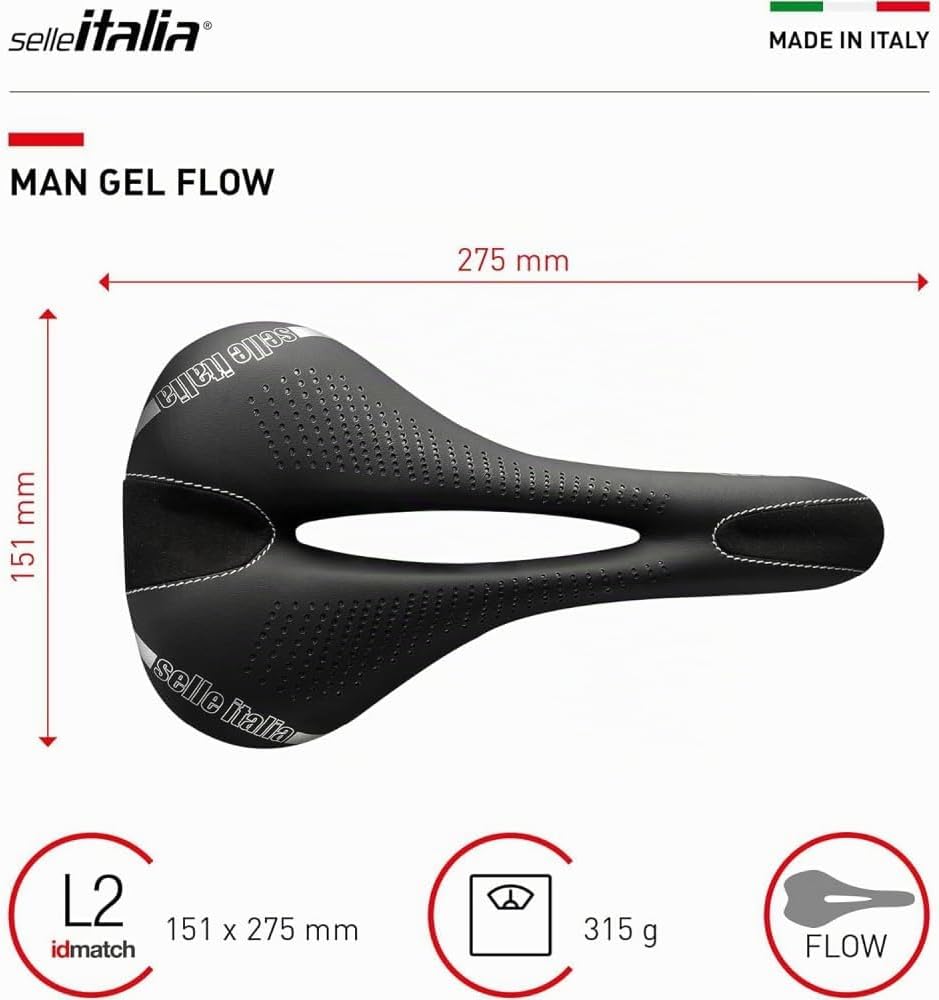 Selle Italia - Sattel für Rennräder, Man Gel Flow, Rail Manganese Rohr Ø 7, Sattel Road Gran Turismu