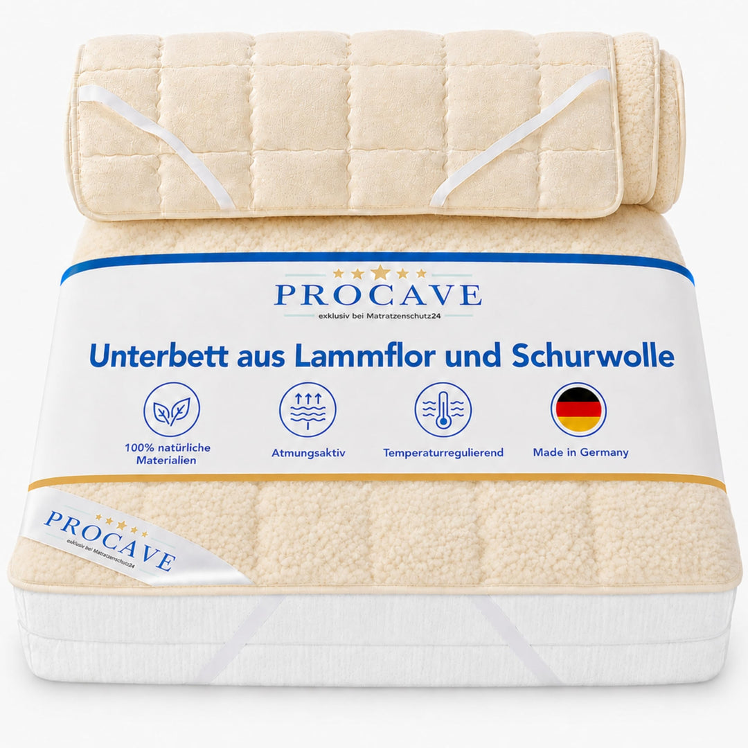 PROCAVE weiches Unterbett mit Lammflor und Schurwolle, hochwertige Matratzen-Topper, Matratzen-Schon