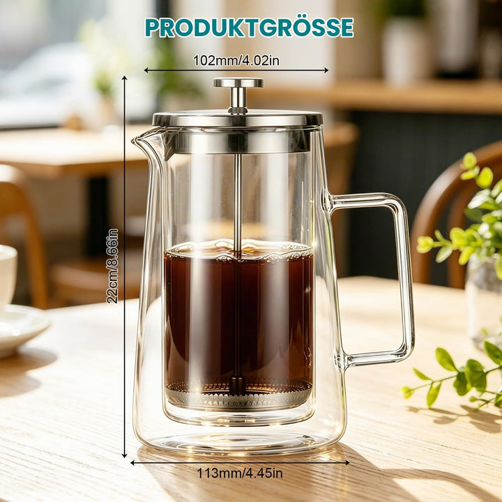 French Press 1 Liter, Grosse Kaffeebereiter, Thermo Doppelwand Design, Kaffeebereiter aus Borosilika