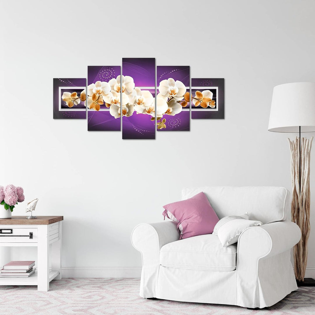 Runa Art Wandbilder Blumen Orchidee 5 Teilig Bild auf Vlies Leinwand Deko Wohnzimmer Abstrakt Violet