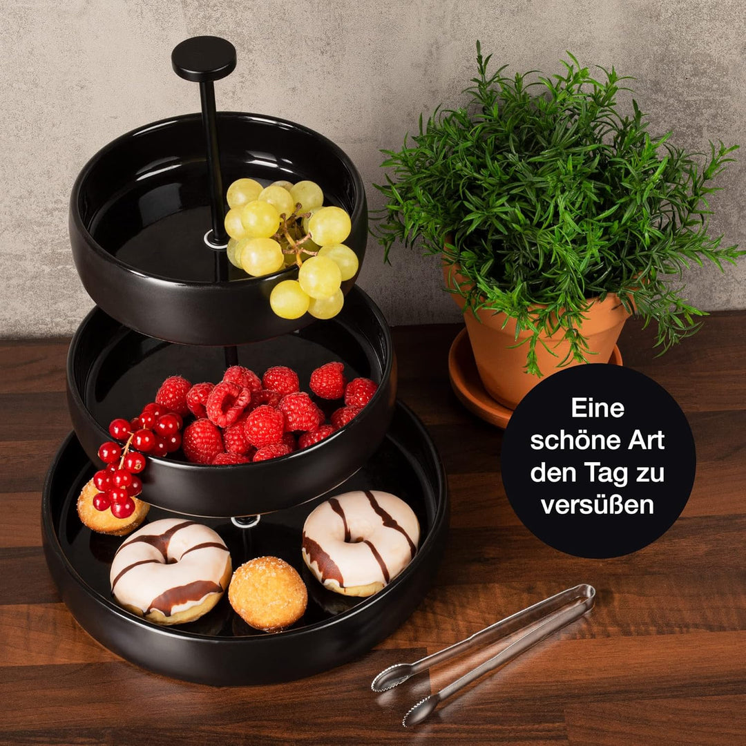 Moritz & Moritz Obst Etagere 3 Etagen - Inkl. Zange - Aus Steinzeug – Moderne Küchen Deko oder Party