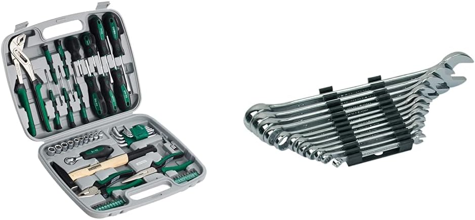 Brueder Mannesmann Werkzeuge M29057 Werkzeugsatz, 57-teilig & Gabelringschlüsell Satz 12-tlg. DIN 31