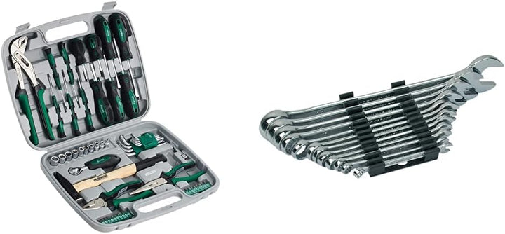 Brueder Mannesmann Werkzeuge M29057 Werkzeugsatz, 57-teilig & Gabelringschlüsell Satz 12-tlg. DIN 31