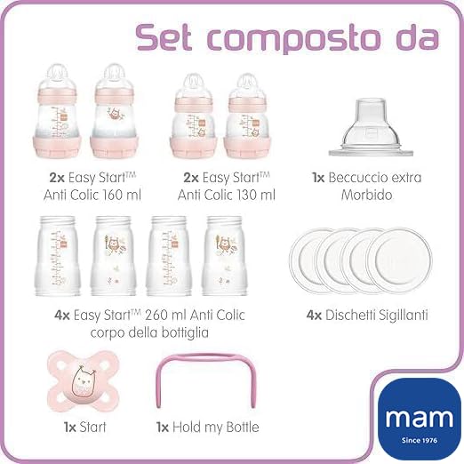 MAM Babyflaschen-Set mit 8 Anti-Kolik-Flaschen, 1 Original Starterschnuller, 1 extra weichem Schnabe