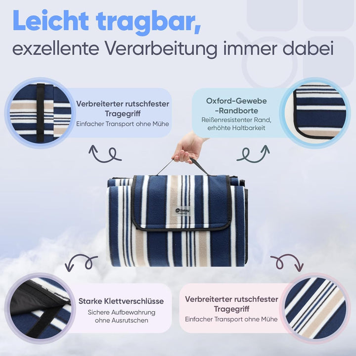 Sekey Picknickdecke Wasserdicht 200x200cm, sandfeste Strandmatte, PEVA-Wasserdichter Untergrund, Str