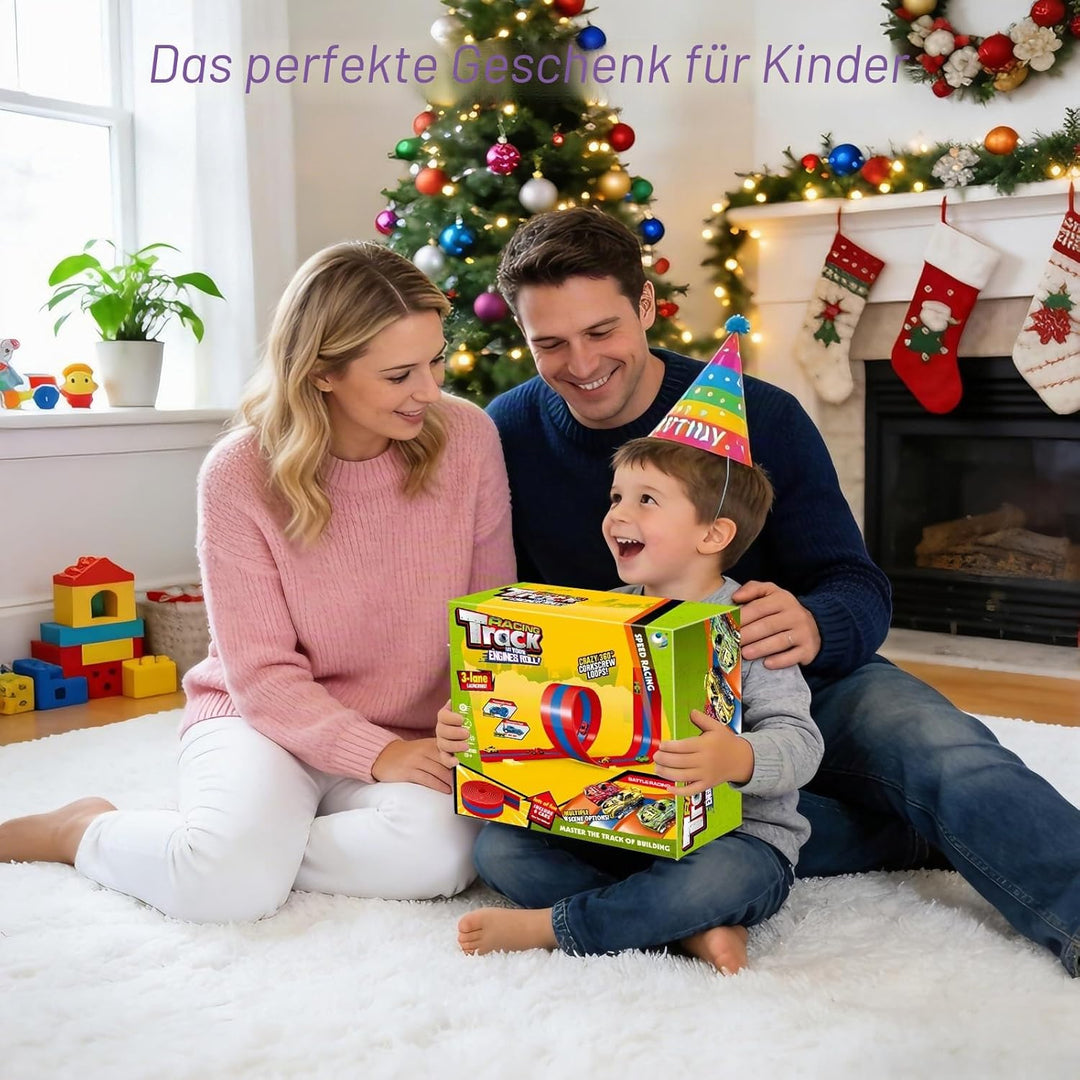 Autorennbahn 5M, Flexible Autorennbahn Kinder, Rollt Auf Tragbare Drei Rennstrecke, Rennbahn Kinder