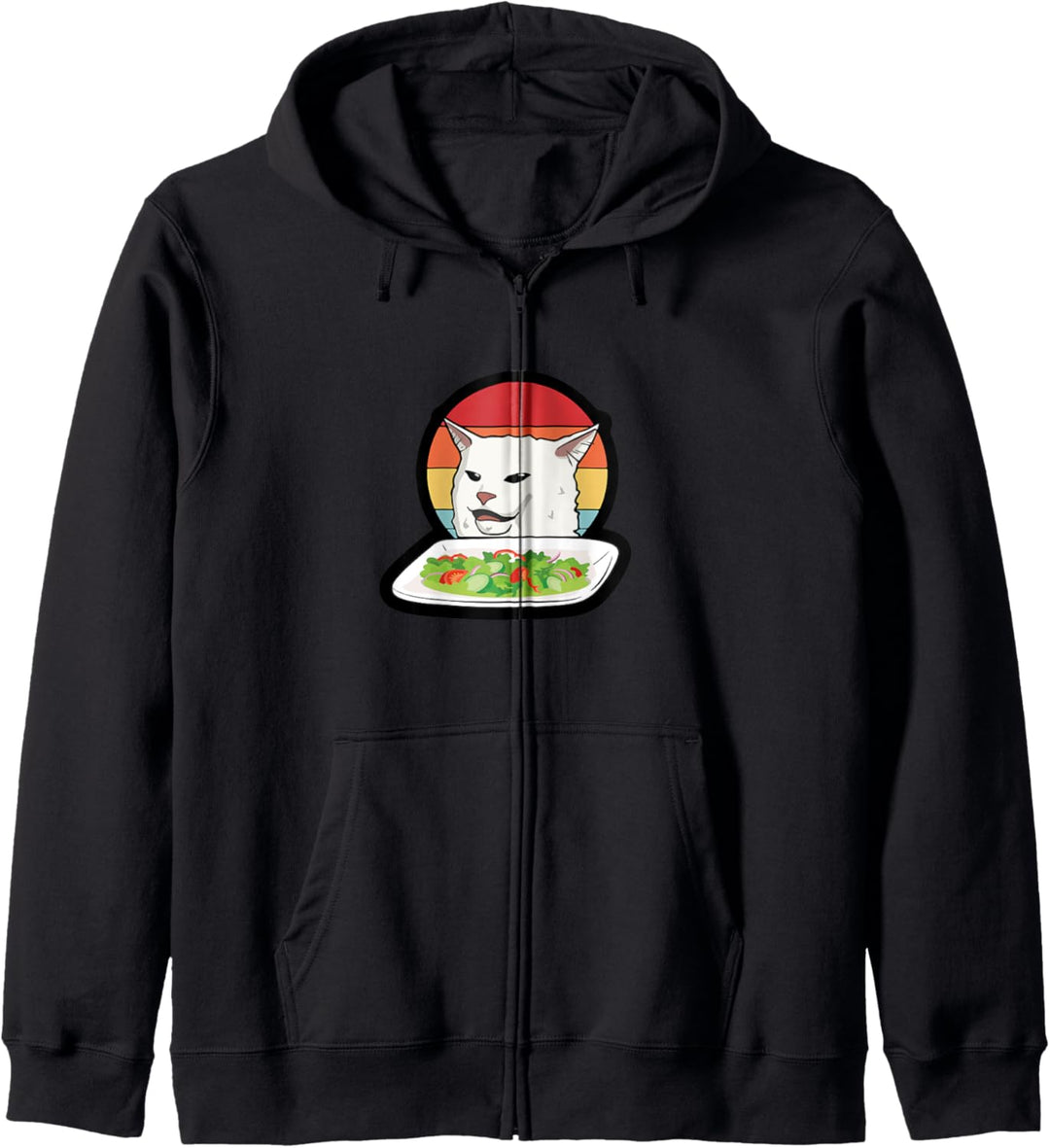 Lustige Frau, die bei Cat Dinner Table Salad Meme schreit Kapuzenjacke