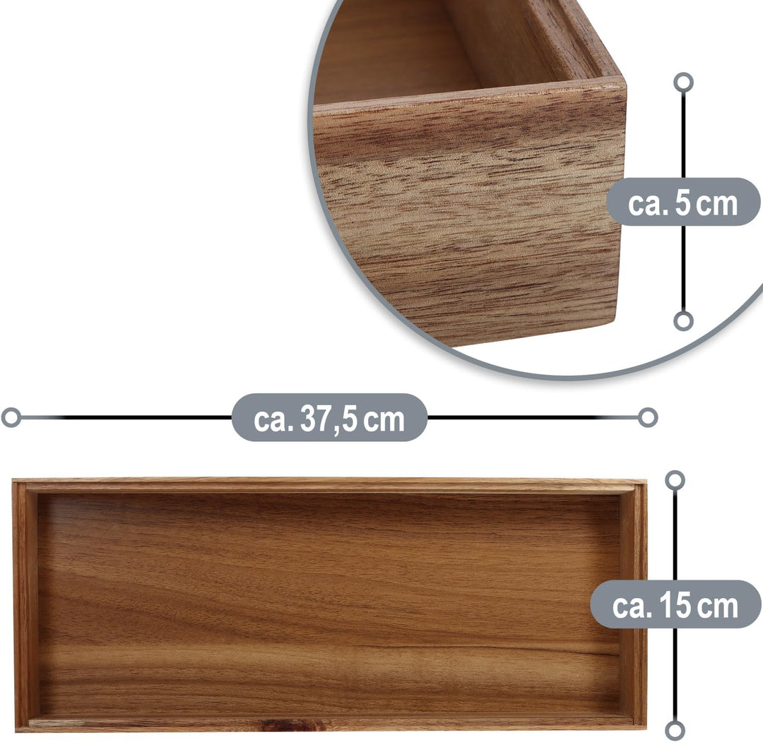 com-four® 2X Schubladen-Organizer aus Akazienholz 37,5 x 15 x 5 cm Akazie - 2 Stück - 37,5cm, Akazie