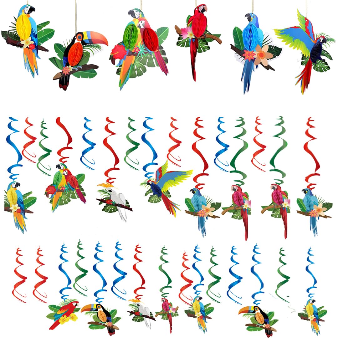 36 Stück Tropische Vögel Wabenausschnitte, Hängend Papagei Papier Ausschnitte Hawaii Sommer Strand L