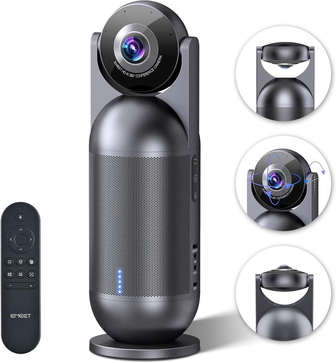 EMEET Videokonferenzkamera Meeting Capsule mit 1080P 360 Webcam 8 Mikrofonen Hi-Fi Lautsprecher, KI-