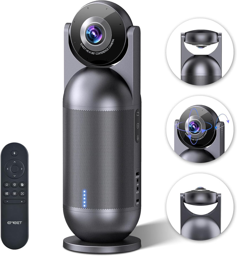 EMEET Videokonferenzkamera Meeting Capsule mit 1080P 360 Webcam 8 Mikrofonen Hi-Fi Lautsprecher, KI-
