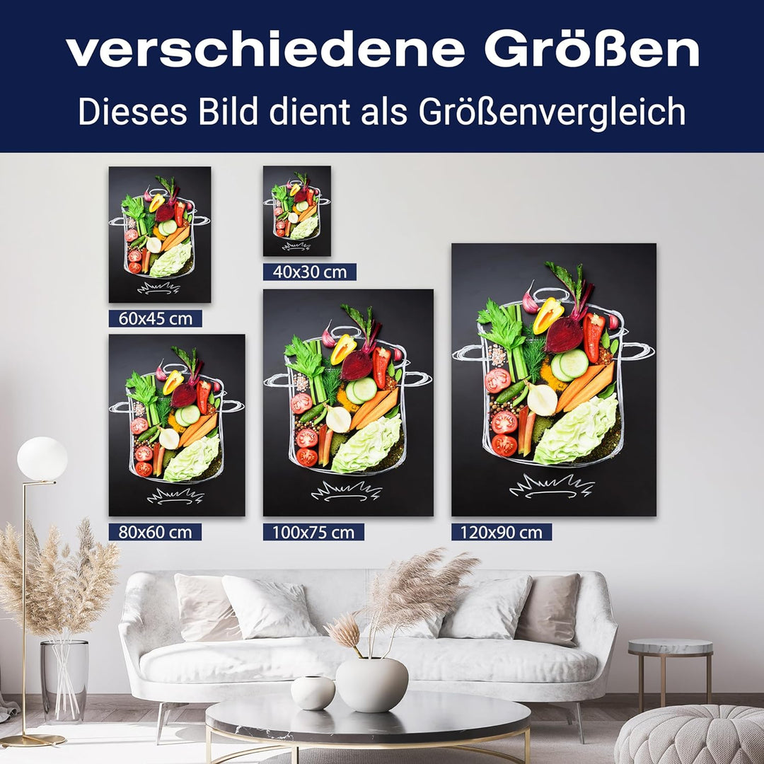 wandmotiv24 Obst & Gemüse als Leinwandbild, 100x75cm, Hochformat, Gemüse, Kochtopf, Salat, Küche, Le