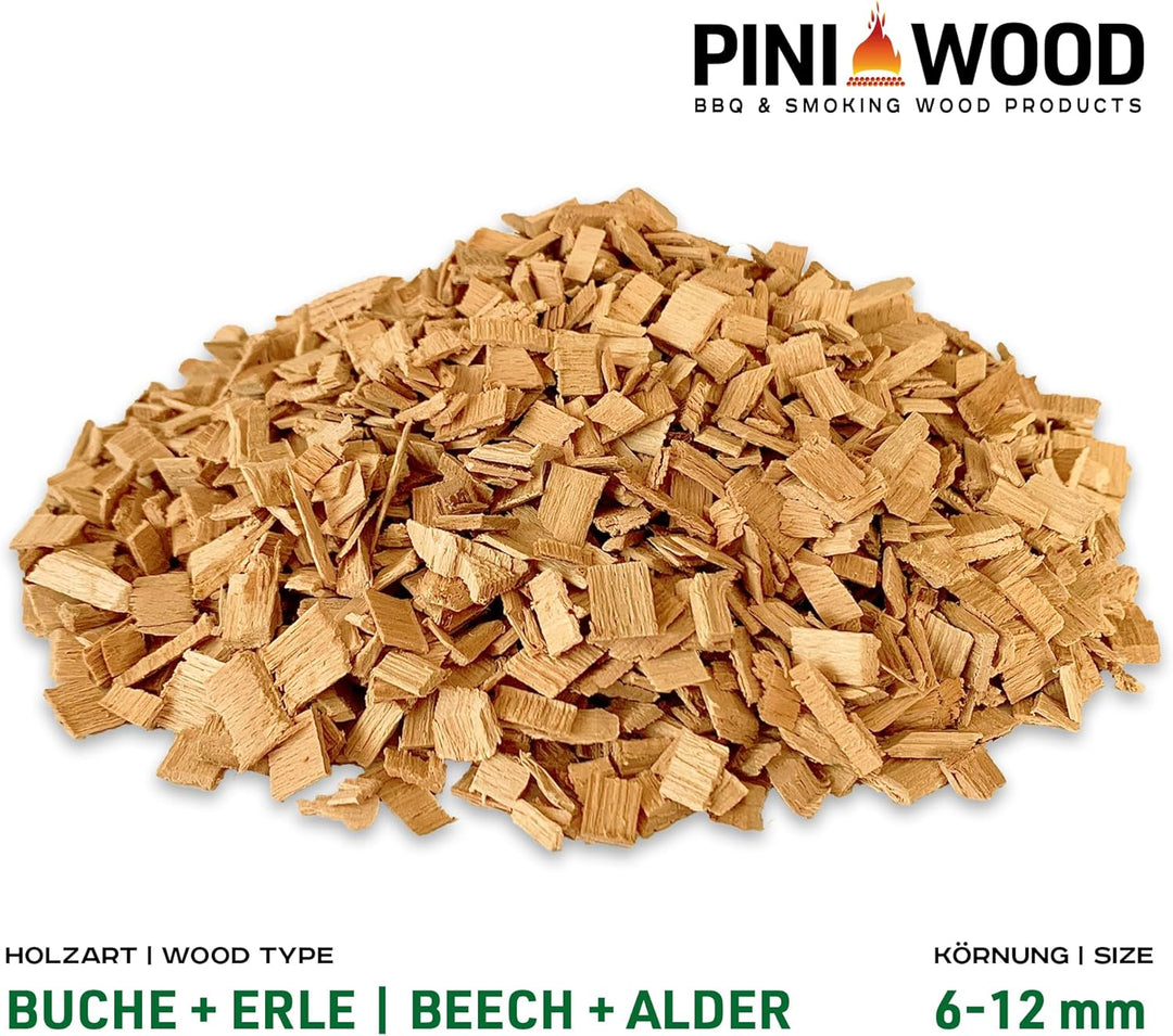 PINI 15 Kg Räucherchips Buche und Erle gemischt 6-12 mm Smoking Chips Räucherspäne