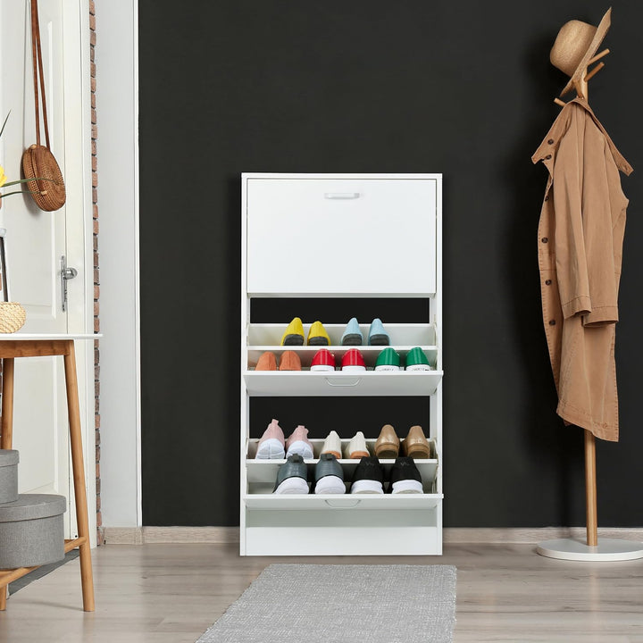 Relaxdays Schuhschrank, HxBxT: 113 x 60 x 24 cm, für 18 Paar, 3 Klappen, schmaler Schuhkipper, Flur