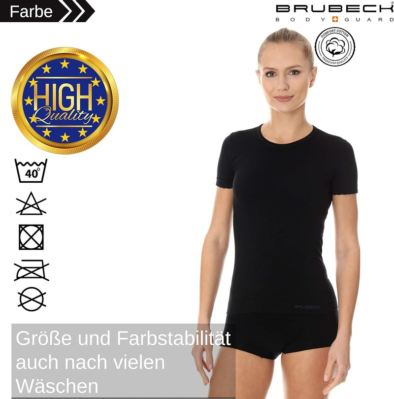 BRUBECK 3er Pack Damen T-Shirt | 55% Baumwolle | Kurzarmshirt | Funktionsshirt | Atmungsaktiv | Geru