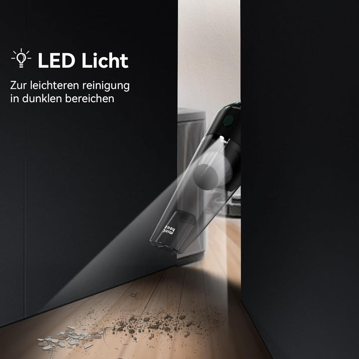 Minthouz Handstaubsauger Akku 9000PA, 120W Autostaubsauger LED-Licht, 30 Min Laufzeit Schnellladung,