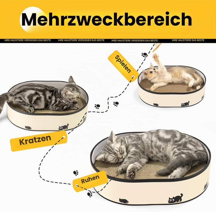 Kratzbrett für Katzen mit Box &amp; 4 ersetzbaren Kratzpappe - Gross Kratzmöbel aus robustester Wellpapp