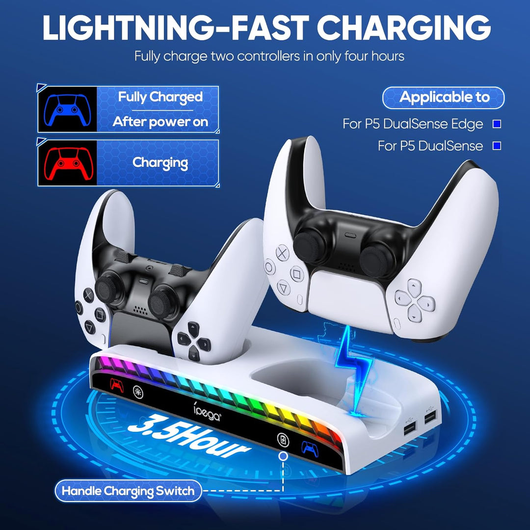 RGB Wandhalterung für PS5/Pro/Slim mit doppelter Controller-Ladestation, PlayStation 5 Halterung für