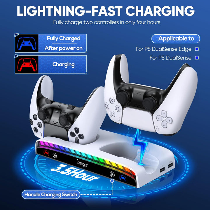 RGB Wandhalterung für PS5/Pro/Slim mit doppelter Controller-Ladestation, PlayStation 5 Halterung für