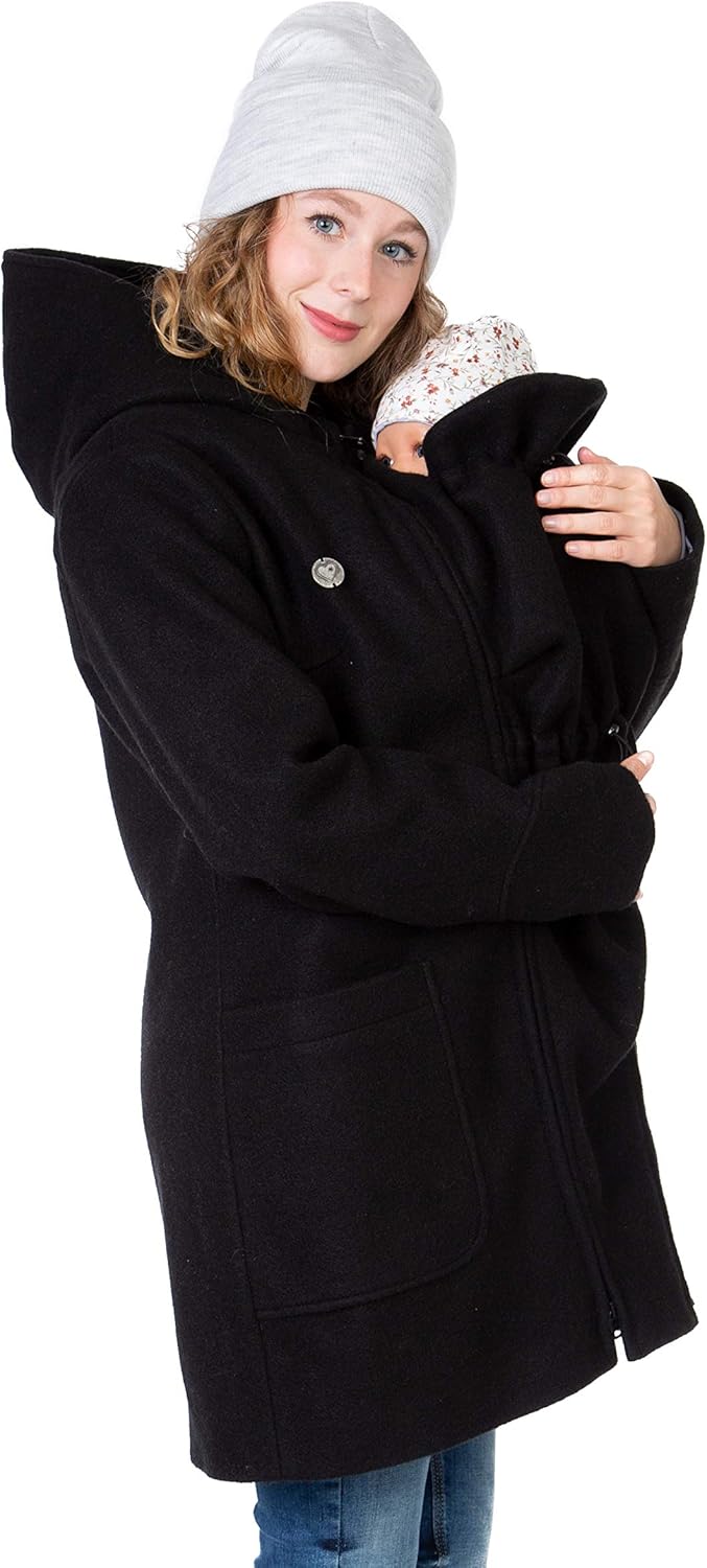 Viva la Mama - schicker Umstands- und Tragemantel für den Winter - VALENTIN L Schwarz - Vorn und hin