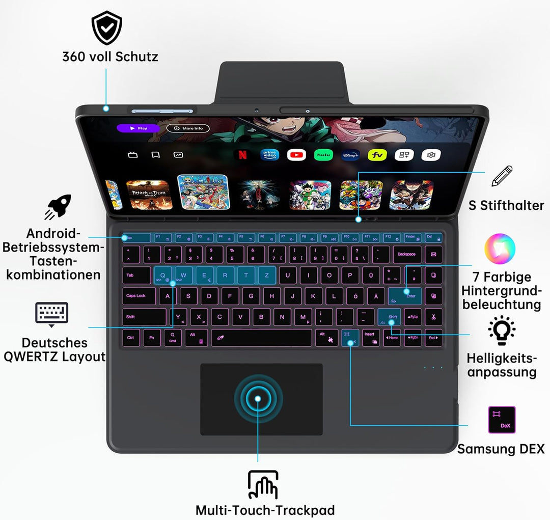 Für Samsung Galaxy Tab S11 Ultra/S10 Ultra/S9 Ultra/S8 Ultra 14.6 Zoll Hülle mit Tastatur - 7 Farbig