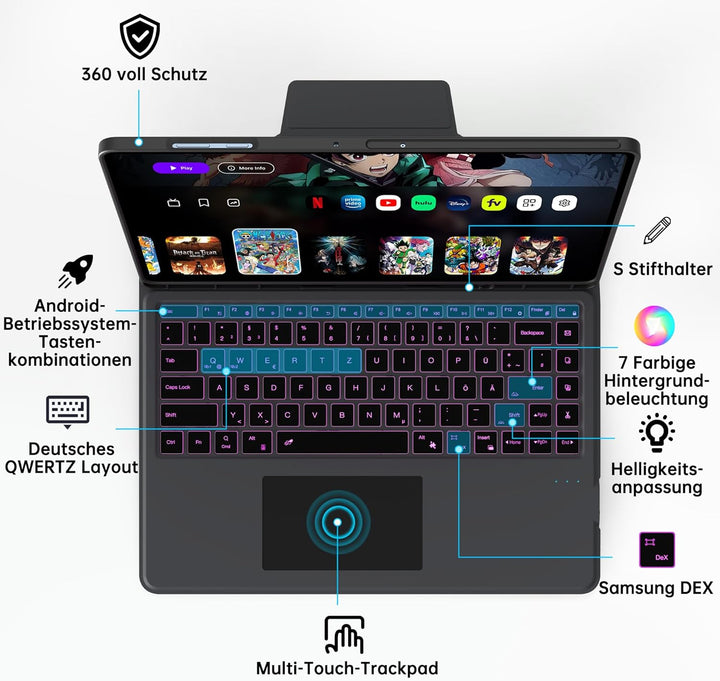 Für Samsung Galaxy Tab S11 Ultra/S10 Ultra/S9 Ultra/S8 Ultra 14.6 Zoll Hülle mit Tastatur - 7 Farbig