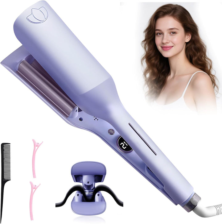 32mm Welleneisen Lockenstab für Haare,Lockenstab Grosse Locken mit 9 Temperaturen LED-Anzeige,Beach