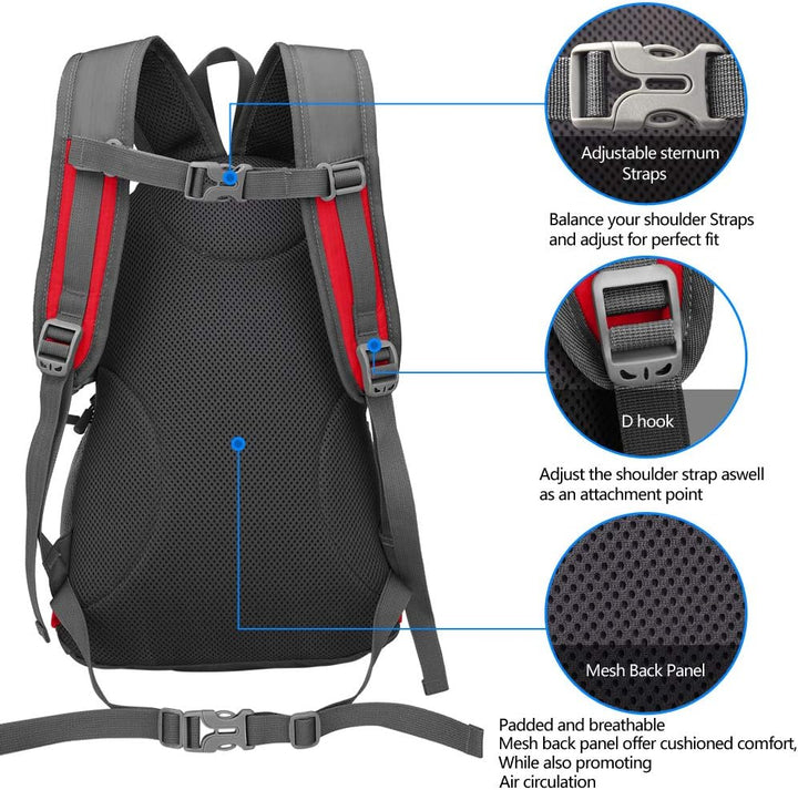 Kleiner Tagesrucksack 20L Radfahren Wanderrucksack Wasserdichter Reiserucksack Leichtgewicht (Rot),