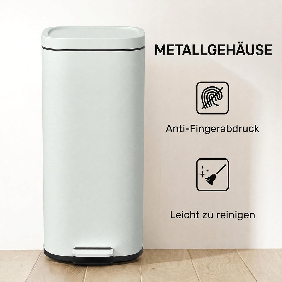 HOMCOM 30L Küchenmülleimer mit Deckel, Pedaleimer mit Soft-Close, Grün, Grün