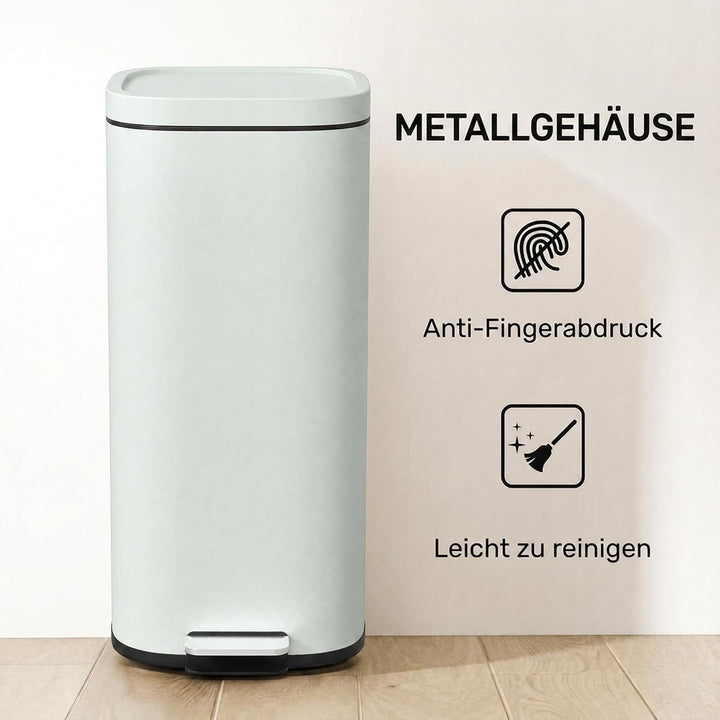 HOMCOM 30L Küchenmülleimer mit Deckel, Pedaleimer mit Soft-Close, Grün, Grün