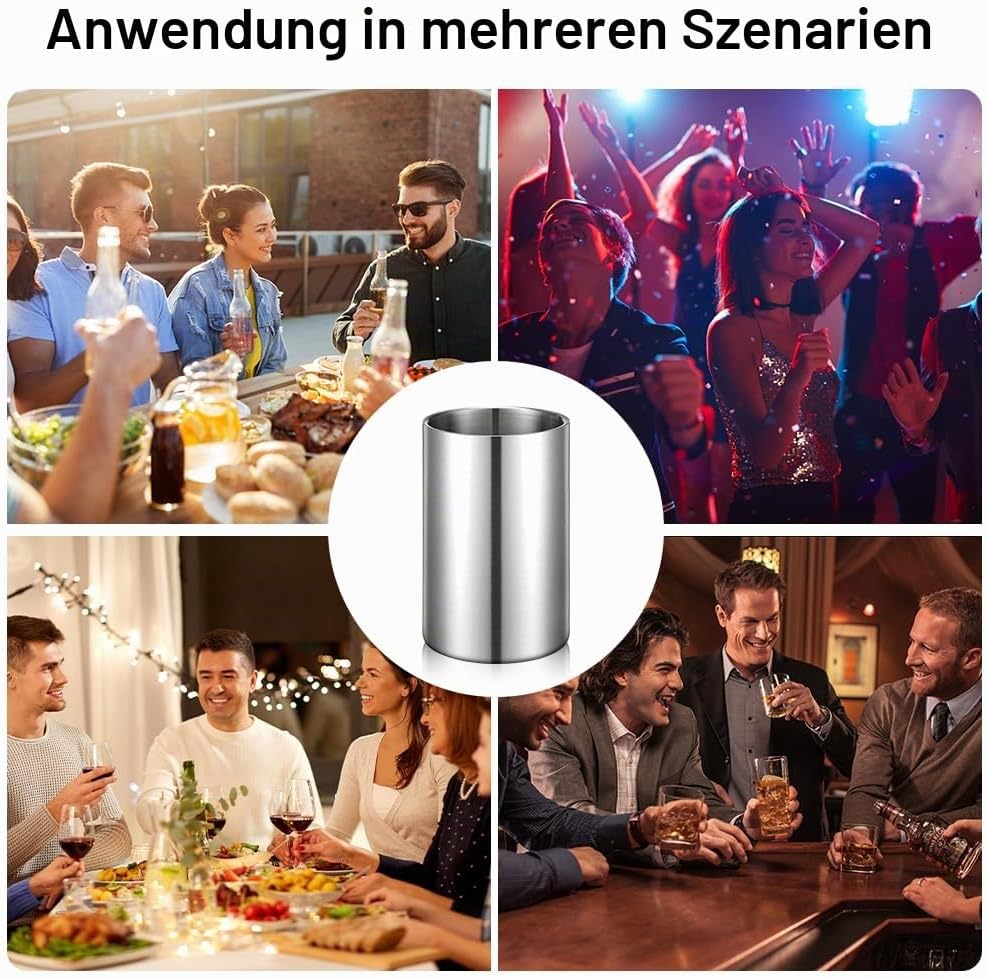 Flaschenkühler für Wein, Champagner und Sekt Flaschen, Doppelwandiger Edelstahl Sektkühler Weinkühle