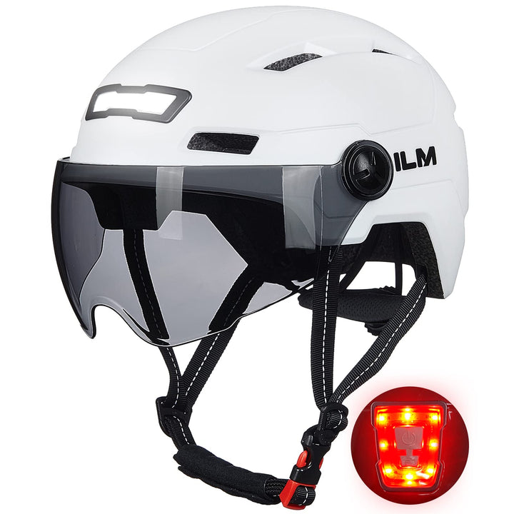 ILM Fahrradhelm mit Visier und LED Licht Mountain&Road Fahrradhelme für Damen und Herren Fahrradhelm