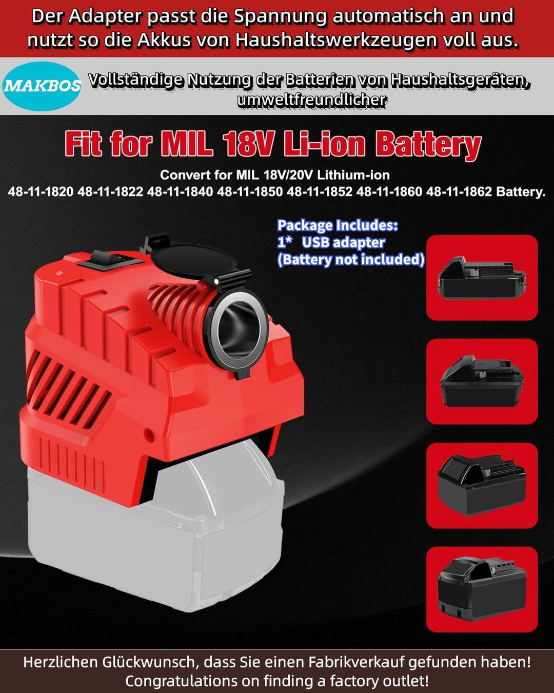 Step Down Konverter für Milwaukee 18V auf 12V | Kfz-Steckdose USB Typ C